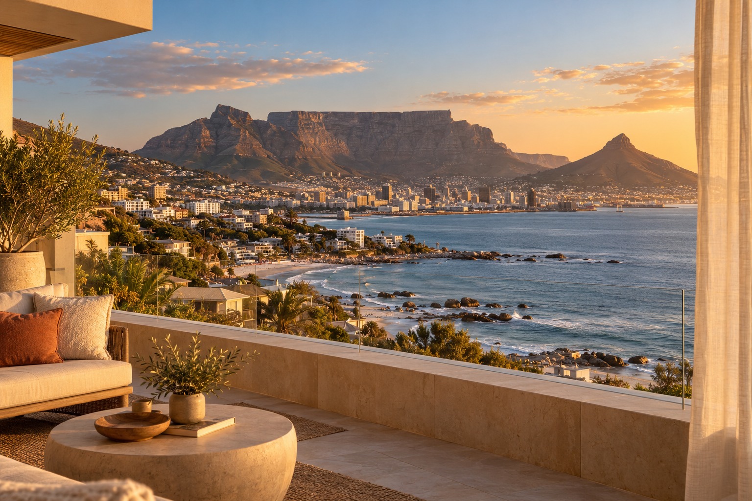 Illustrative Cape Town destination view with Table Mountain